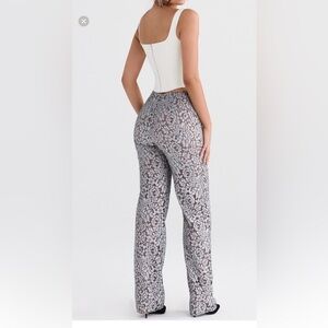 HOUSE OF CB Mara Metallic Floral Lace Pants, Silver Medium